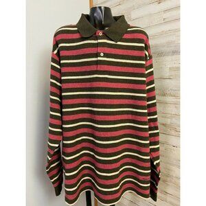 Daniel Cremieux Classics Men's Striped Long-Sleeved Polo Shirt XL 100% Cotton